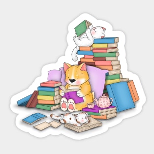 Corgi and cats read books Sticker